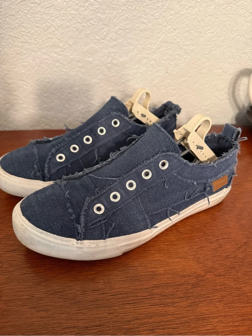 Corkys Woman’s Navy Frayed Canvas Slip-On Sneakers